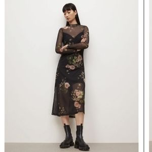 All Saints Hanna Asago Mesh Floral Maxi Dress Size 10